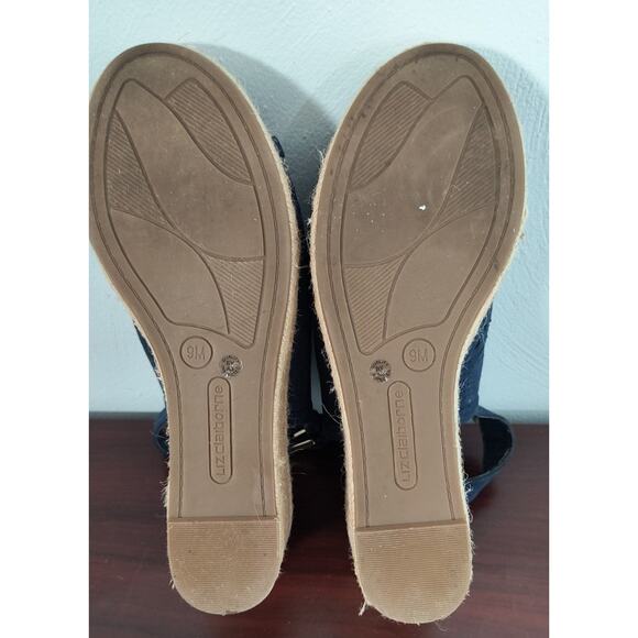 Liz Claiborne Suede Espadrille Sandals Size 9 Blue 3" Wedge Sling Back Open Toe - Picture 6 of 12